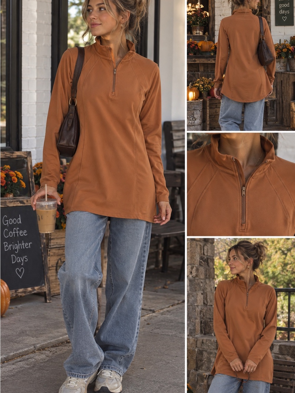 Baleaf Women's Long-Sleeve Zip Tunic in Rust